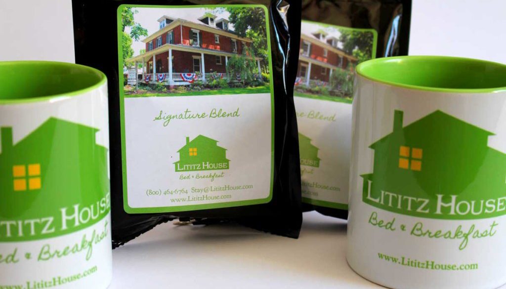 Lititz House coffee mugs and coffee bags